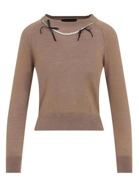 Simone Rocha pearl chain bow sweater - Neutrals - zdjęcie produktu nr 1