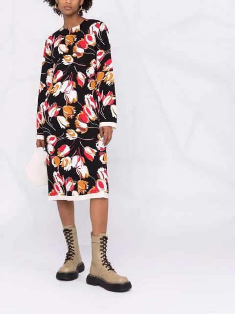 Marni abstract-print long-sleeve dress - Black