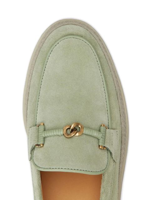Tod's rafia-trimmed suede loafers - Green