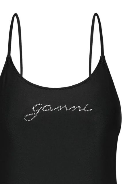 GANNI crystal-logo swimsuit - Black