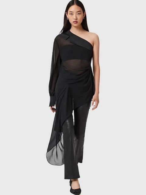 AllSaints bluzka z bawełną damska kolor czarny gładka W050PD