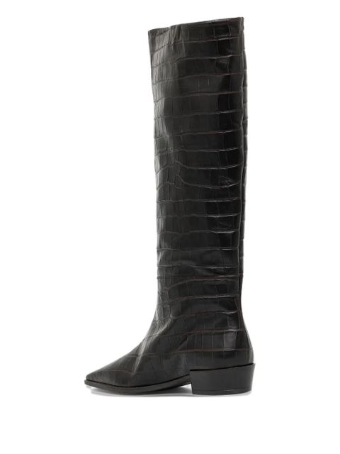 Copenhagen pointed-toe crocodile-effect knee-high boots - Brown