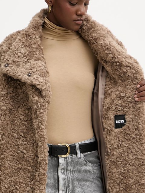 BOSS płaszcz z domieszką wełny kolor beżowy 50548340