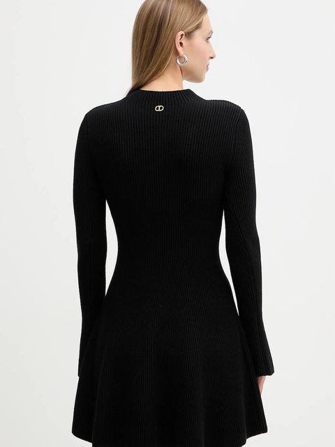 Twinset sukienka z dodatkiem wełny kolor czarny mini rozkloszowana 252TT3140