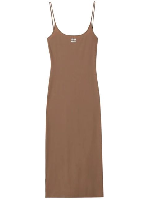 Miu Miu logo-print jersey midi dress - Brown - zdjęcie produktu nr 1