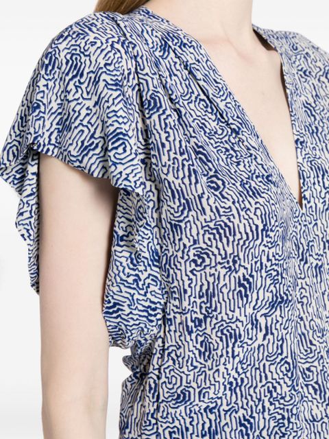 MARANT ÉTOILE Delocia abstract-print V-neck blouse - Blue