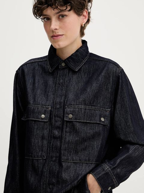 Sisley koszula damska kolor granatowy regular z kołnierzykiem klasycznym 547ZLQ09D