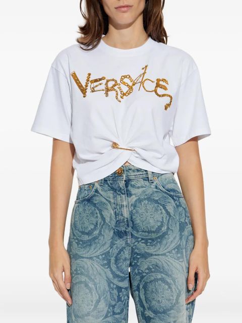 Versace embellished knot-detail T-shirt - White - zdjęcie produktu nr 2