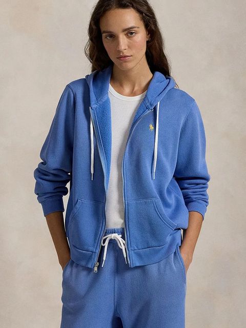 Polo Ralph Lauren bluza damska kolor niebieski z kapturem gładka 211943008