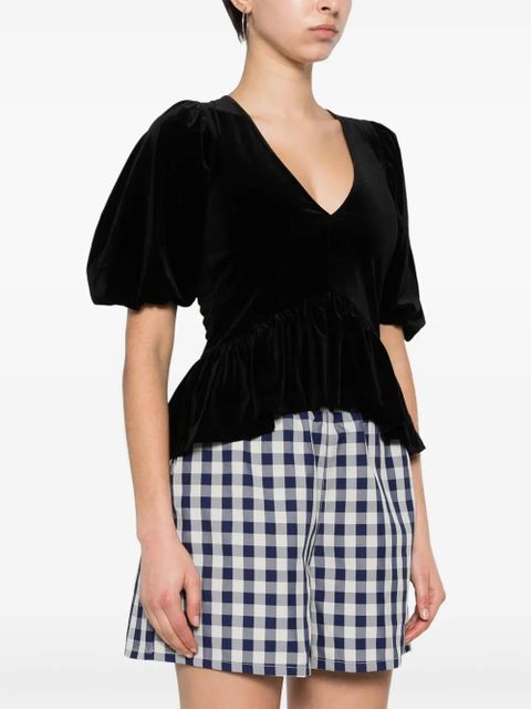 GANNI V-neck velvet blouse - Black