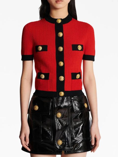 Balmain short-sleeve cropped cardigan - Red