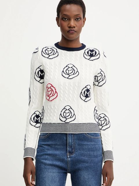 Marella sweter z wełną damski kolor biały 2523366114200 - zdjęcie produktu nr 1