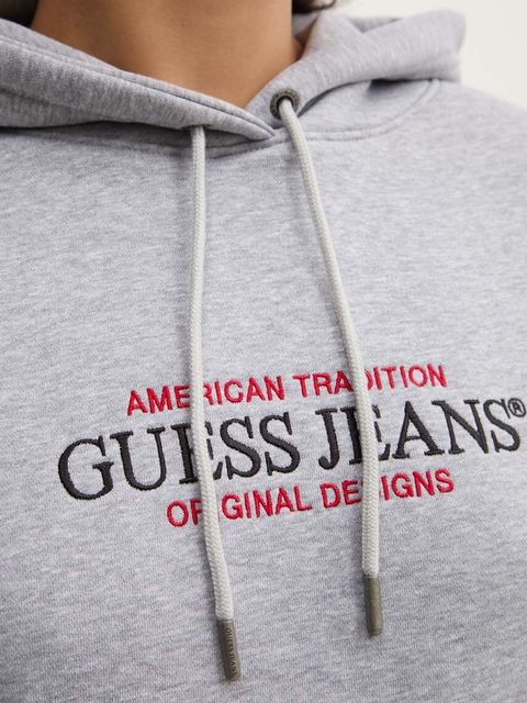 Guess Jeans bluza damska kolor szary z kapturem W4YQ15 KC811