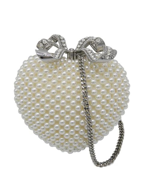 Self-Portrait pearl-embellished heart clutch bag - White - zdjęcie produktu nr 1