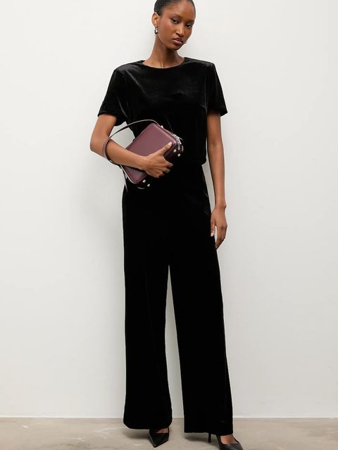 Answear.LAB bluzka welurowa damska kolor czarny gładka