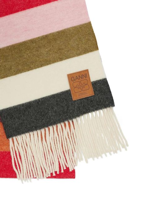 GANNI striped fringed scarf - Red - zdjęcie produktu nr 2