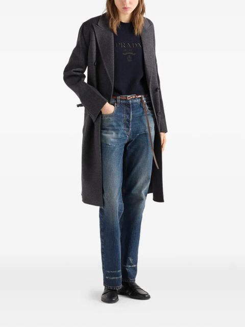 Prada logo-embroidered crew-neck knitwear - Blue - zdjęcie produktu nr 2