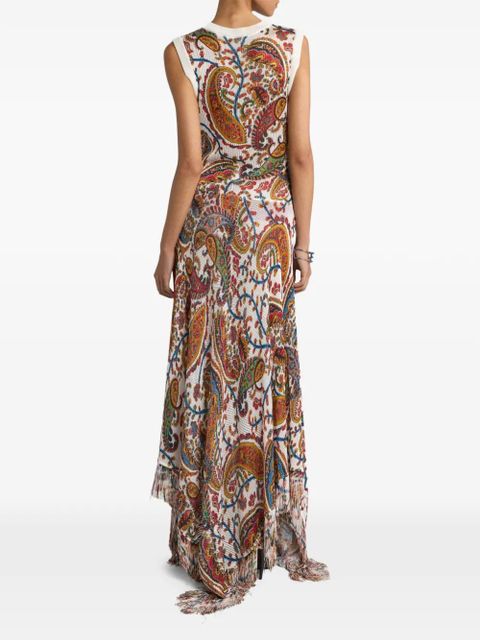 ETRO fringing floral paisley maxi dress - White