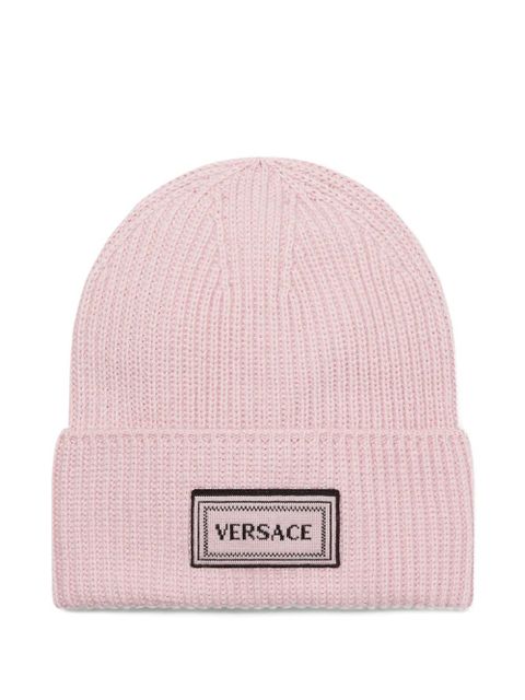 Versace logo-patch ribbed beanie hat - Pink - zdjęcie produktu nr 1
