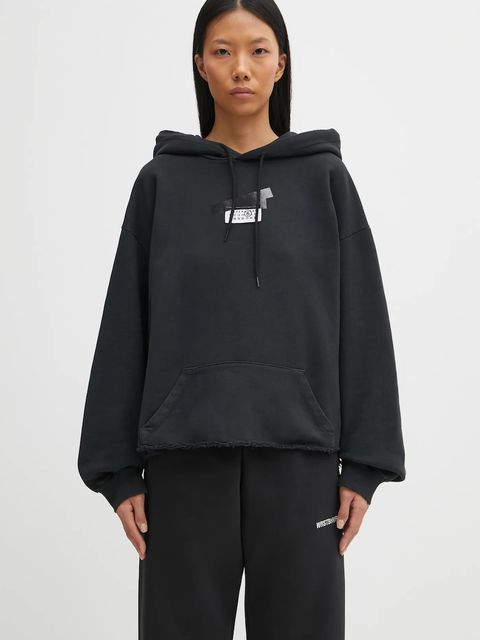 MM6 Maison Margiela bluza bawełniana damska kolor czarny z kapturem gładka S62GU0142.M25024.899