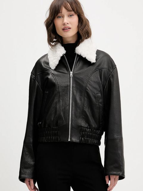 HUGO kurtka skórzana kolor czarny przejściowa oversize 50547184