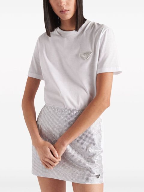 Prada crystal-embellished triangle logo T-shirt - White
