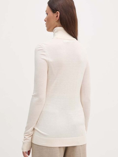 Lauren Ralph Lauren sweter z domieszką jedwabiu kolor beżowy lekki z golfem 200940470 - zdjęcie produktu nr 2