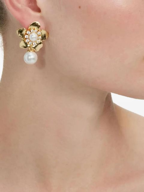 Self-Portrait flower pearl earrings - Gold