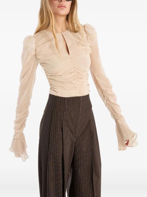 ROTATE BIRGER CHRISTENSEN puff-sleeve ruched top - Neutrals