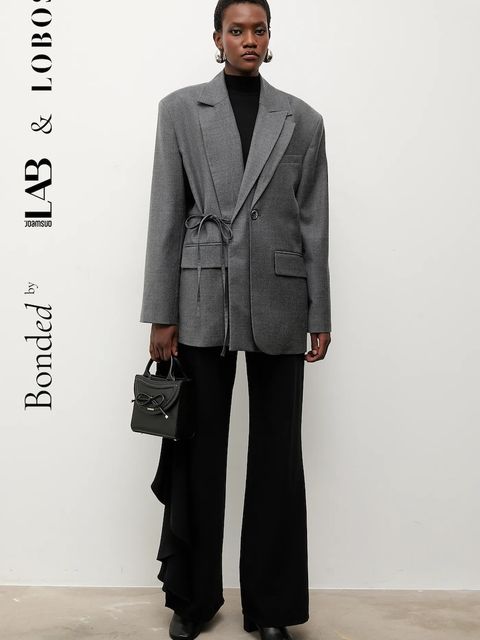 Answear.LAB marynarka z domieszką wełny kolor szary jednorzędowa gładka - zdjęcie produktu nr 1