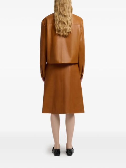 Marni floral intarsia leather overshirt - Brown