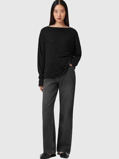 AllSaints sweter damski kolor czarny lekki W012JZ