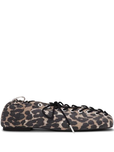 GANNI leopard-print lace-up ballet flats - Neutrals - zdjęcie produktu nr 1