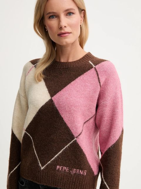 Pepe Jeans sweter z domieszką wełny damski kolor brązowy ciepły PL7000037
