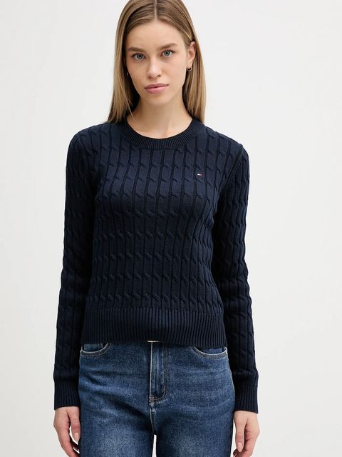 Tommy Hilfiger sweter bawełniany damski kolor granatowy z półgolfem WW0WW47644 - zdjęcie produktu nr 1
