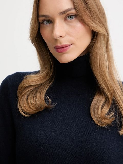 Sisley sweter z domieszką wełny damski kolor granatowy lekki z golfem 102HM2174