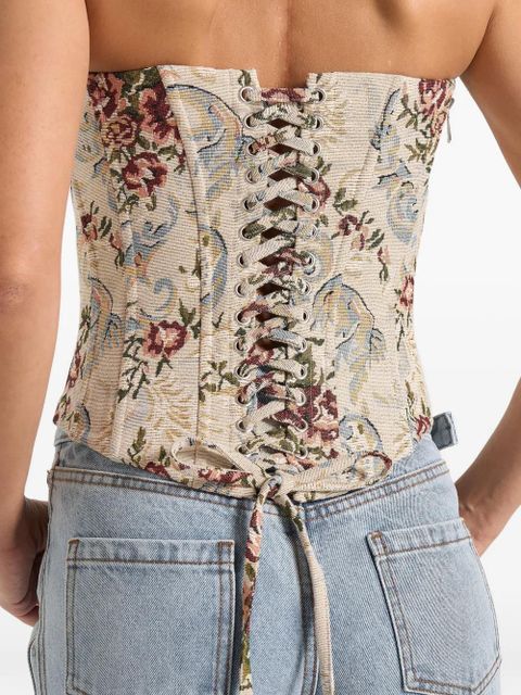 Manière De Voir Scarlett floral lace-up corset - Neutrals