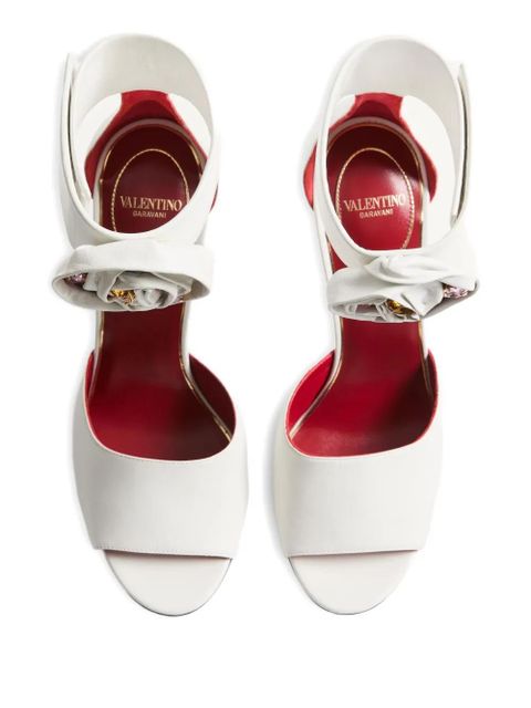 Valentino Garavani 105mm Drip Rose rose-detail ankle-strap sandals - White