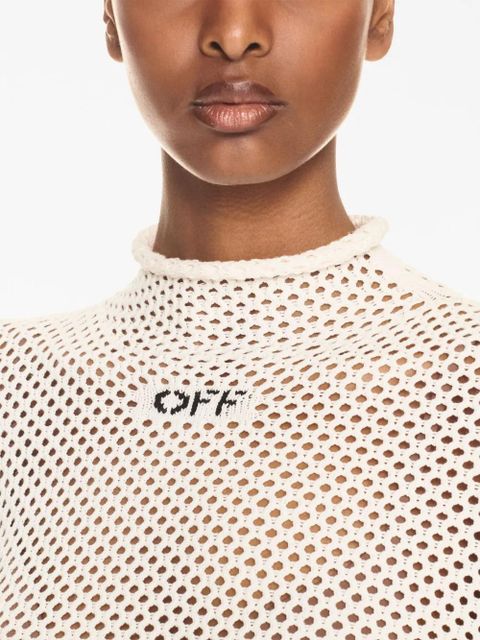 Off-White OFF-logo open-knit top - Neutrals