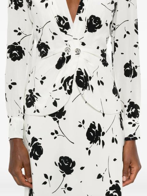 Alessandra Rich rose-print button-detail midi dress - White
