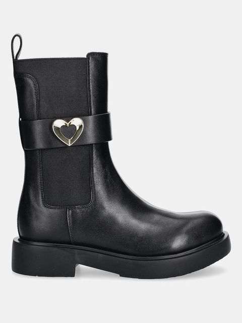 Love Moschino botki skórzane damskie kolor czarny na płaskim obcasie JA24044G1NIA0000 - zdjęcie produktu nr 2