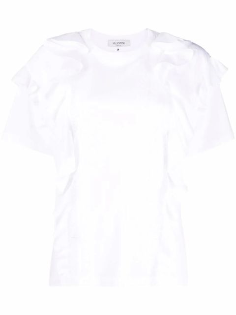 Valentino Garavani ruffle-trim short-sleeve T-shirt - White - zdjęcie produktu nr 1