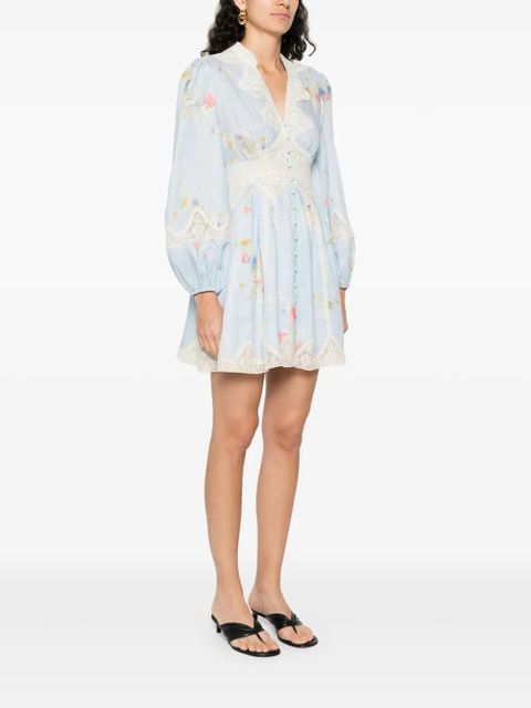 ZIMMERMANN Lucky lace plunge mini dress - Blue