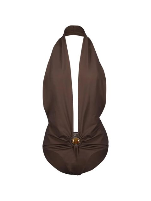 Christopher Esber stone-embellishment V-neck swimsuit - Brown - zdjęcie produktu nr 1