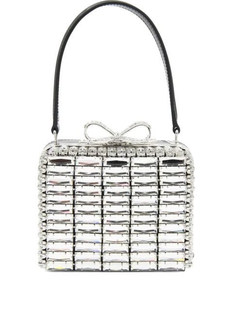 Self-Portrait crystal-embellished bow shoulder bag - Silver - zdjęcie produktu nr 1