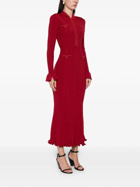 Self-Portrait beaded-trim ribbed midi dress - Red - zdjęcie produktu nr 2