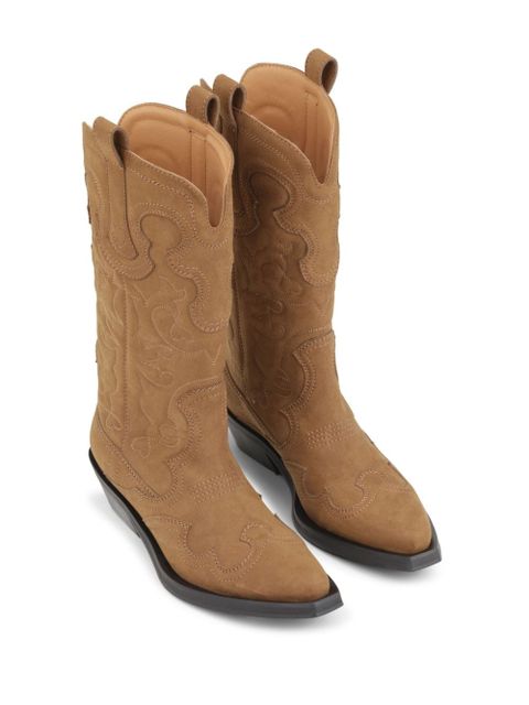 GANNI 40mm suede-effect Western boots - Brown