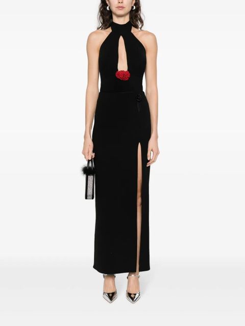 Magda Butrym floral-appliqué wool-blend skirt - Black