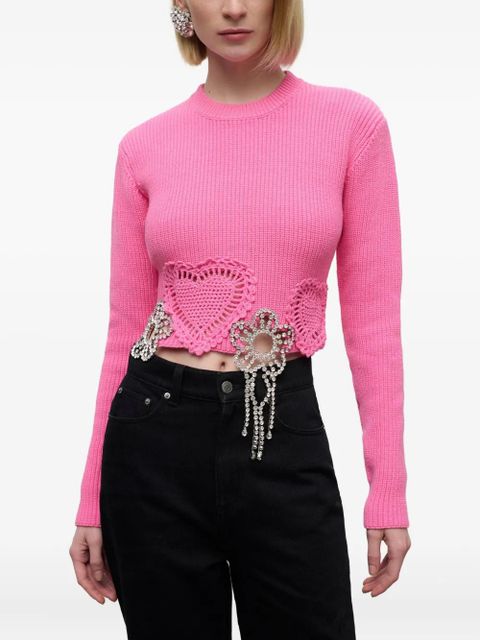 AREA crochet-flower crystal-embellished sweater - Pink