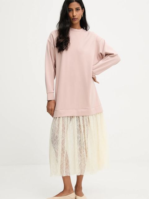 Answear.LAB sukienka kolor różowy midi rozkloszowana - zdjęcie produktu nr 1